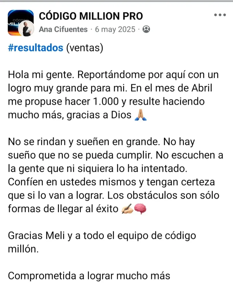 Testimonio de Ana Cifuentes alumna del curso cosigo million pro