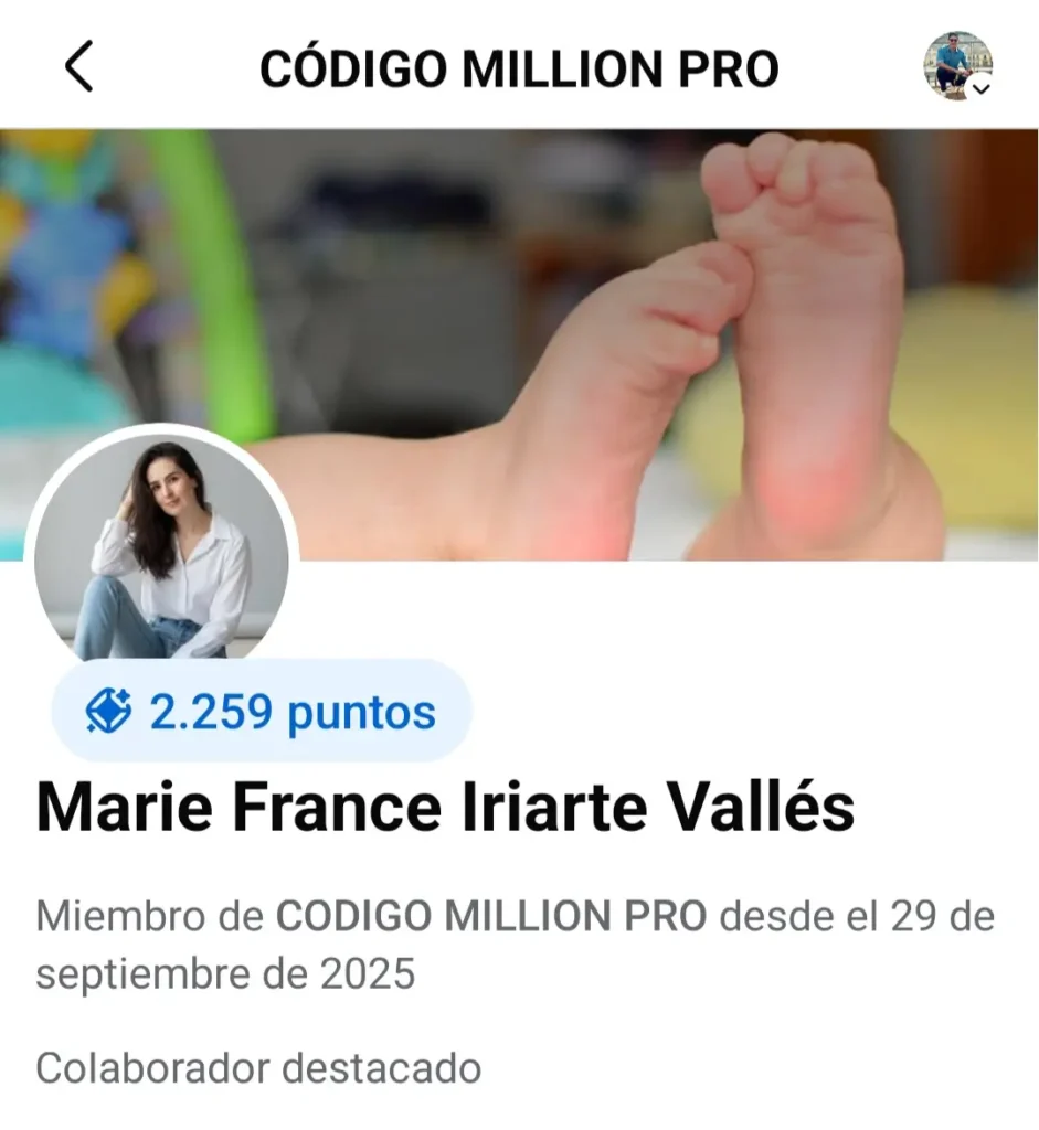 marie iriarte en el grupo de facebook de curso codigo million pro