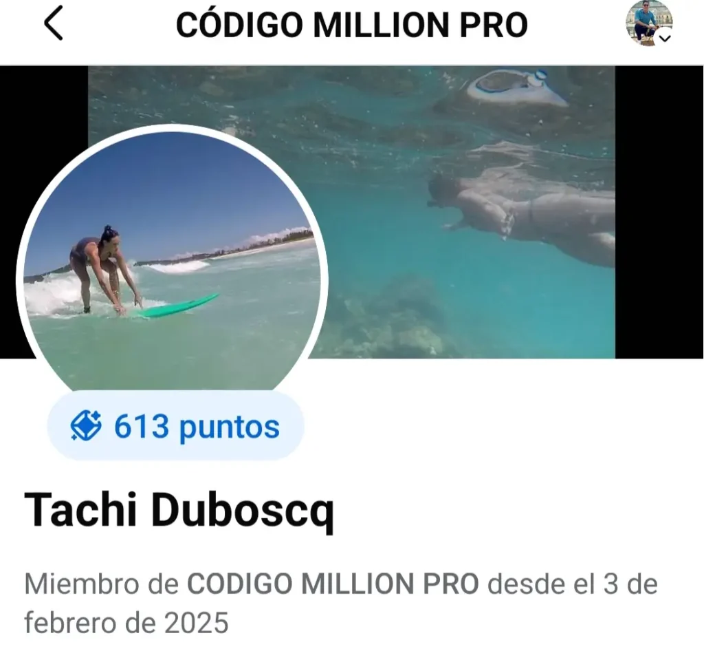 tachi duboscq en el grupo de facebook del curso codigo million pro
