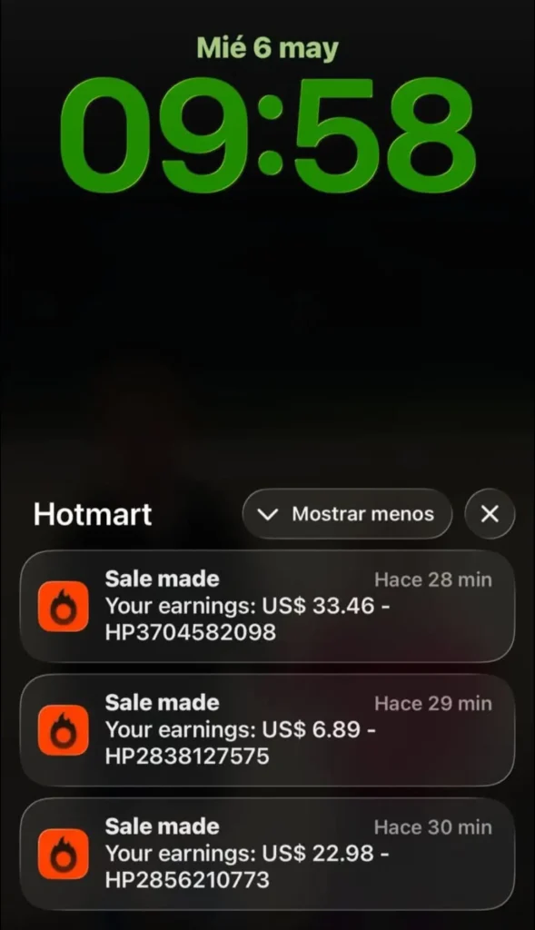 facturacion de hotmart que se en el telefono de tachi duboscq alumna del curso codigo million pro