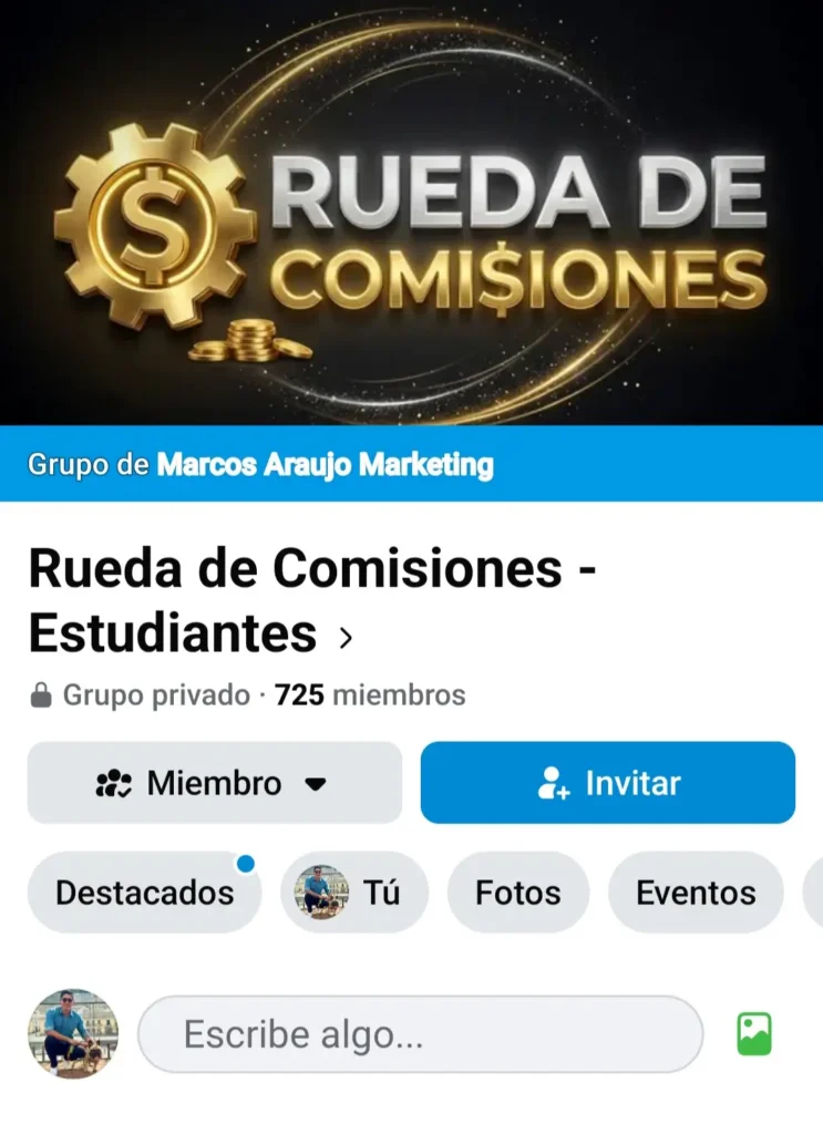 Grupo privado de Facebook para estudiantes del curso Rueda de Comisiones de Marcos Araujo.