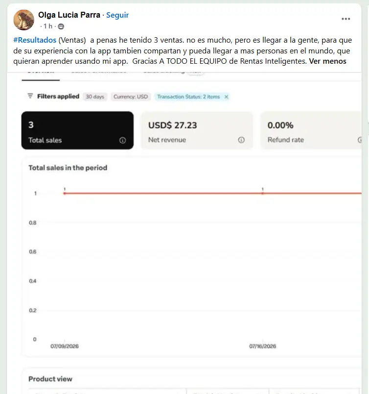 estimonio de alumna de Rentas Inteligentes con sus primeras ventas